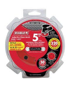 Diablo 5 In. 320-Grit Universal 12-Hole Vented Sanding Disc with Hook and Lock Backing (50-Pack)