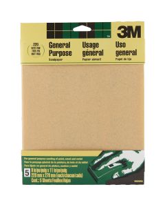 3M General-Purpose 9 In. x 11 In. 220 Grit Very Fine Sandpaper (5-Pack)