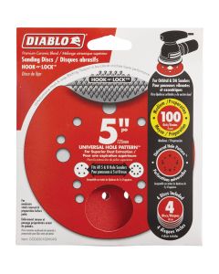 Diablo 5 In. 100-Grit Universal Hole Pattern Vented Sanding Disc with Hook and Lock Backing (4-Pack)