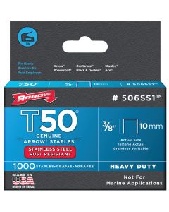 Arrow T50 Heavy-Duty Stainless Steel Staple, 3/8 In. (1000-Pack)