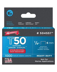 Arrow T50 Heavy-Duty Stainless Steel Staple, 1/4 In. (1000-Pack)