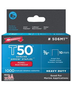 Arrow T50 Heavy-Duty Monel Staple, 3/8 In. (1000-Pack)