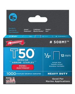 Arrow T50 Heavy-Duty Monel Staple, 1/2 In. (1000-Pack)