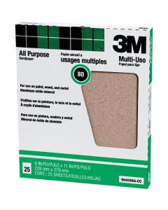 3M All-Purpose 9 In. x 11 In. 80 Grit Medium Sandpaper (25-Pack)