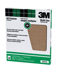 3M All-Purpose 9 In. x 11 In. 60 Grit Coarse Sandpaper (25-Pack)