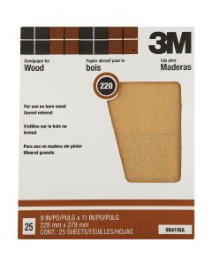 3M Pro-Pak Wood Surfaces 9 In. x 11 In. 220 Grit Very Fine Sandpaper (25-Pack)