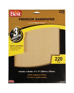 Do it Best Premium Plus 9 In. x 11 In. 220 Grit Fine Sandpaper (3-Pack)