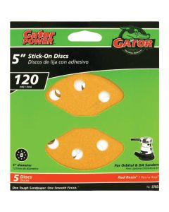 Gator 5 In. 120-Grit 8-Hole Pattern Vented Sanding Disc with Stick-On Backing (5-Pack)