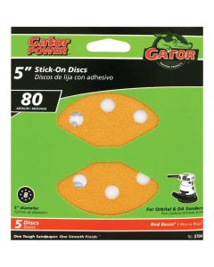 Gator 5 In. 80-Grit 8-Hole Pattern Vented Sanding Disc with Stick-On Backing (5-Pack)