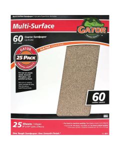 Gator Multi-Surface 9 In. x 11 In. 60 Grit Coarse Sandpaper (25-Pack)