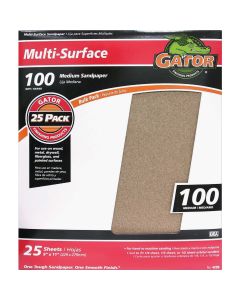 Gator Multi-Surface 9 In. x 11 In. 100 Grit Medium Sandpaper (25-Pack)