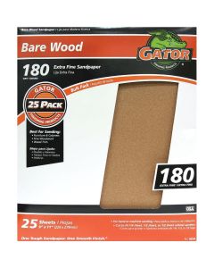 Gator Bare Wood 9 In. x 11 In. 180 Grit Extra Fine Sandpaper (25-Pack)