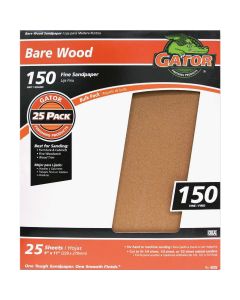 Gator Bare Wood 9 In. x 11 In. 150 Grit Fine Sandpaper (25-Pack)