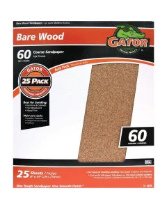 Gator Bare Wood 9 In. x 11 In. 60 Grit Coarse Sandpaper (25-Pack)