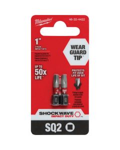 Milwaukee SHOCKWAVE #2 Square Recess 1 In. Insert Impact Screwdriver Bit (2-Pack)