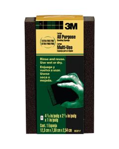 3M Large All-Purpose 2-7/8 In. x 4-7/8 In. x 1 In. Extra Fine/Fine Sanding Sponge