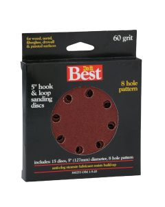 Do it Best 5 In. 60-Grit 8-Hole Pattern Vented Sanding Disc with Hook & Loop Backing (15-Pack)