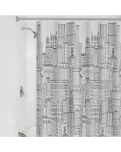 Zenith Zenna Home 70 In. x 72 In. White/Black PEVA Cityscape Shower Curtain Set