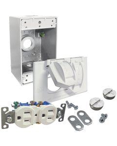 Bell White Horizontal Mount Tamper Resistant Outdoor Outlet Kit