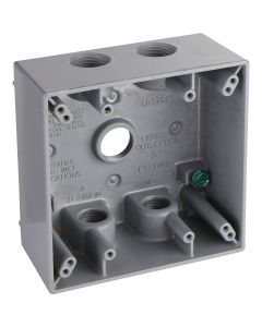 Bell 2-Gang 1/2 In. 5-Outlet Gray Aluminum Weatherproof Outdoor Outlet Box, Shrink Wrapped