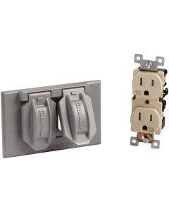 Bell Single Gang Horizontal Mount Die-Cast Metal Gray Weatherproof & Tamper Resistant Outdoor Outlet Cover