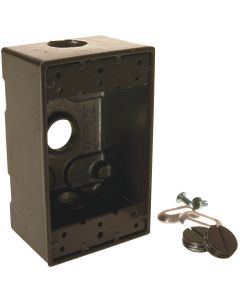 Bell Single-Gang 1/2 In. 3-Outlet Bronze Aluminum Weatherproof Outdoor Outlet Box, Shrink Wrapped