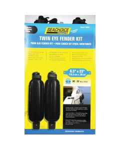 Seachoice 6 In. x 23 In. Black Twin Eye Boat Fender Kit (2-Pack)