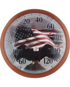 Taylor SpringField 13-1/4" Dia Plastic Dial Flag Indoor & Outdoor Thermometer