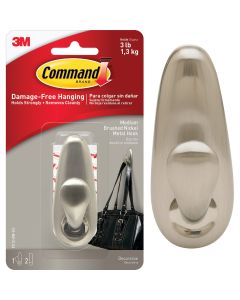 3M Command Medium Brushed Nickel Metal Adhesive Hook