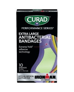 Curad Performance Series Antibacterial Bandages, XL, 2 In. x 4 In., Assorted Colors (10 Ct)