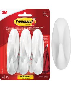 Command Medium Designer Hooks Value Pack, White, 6 Hooks, 12 Strips