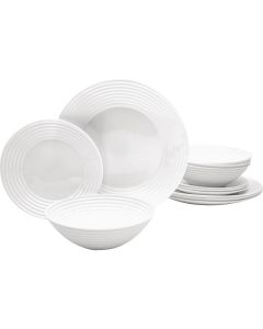 Gibson Ultra Patio White Embossed Tempered Glass Dinnerware Set (12-Piece)