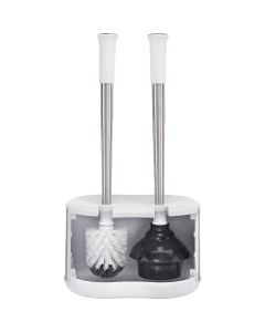 Polder Stainless Steel/White Toilet Brush and Plunger Caddy