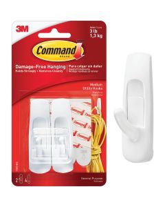 3M Command Medium Utility Adhesive Hook (2-Pack)