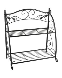 Best Garden Black Powder-Coat Steel 24 In. H. 2-Shelf Indoor/Outdoor Plant Stand