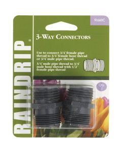 Raindrip 3/4, 1/2 In. Tubing 3-Way Threaded Coupling (2-Pack)