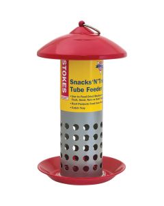 Stokes Select Snacks 'N Treats Red Metal 1 Lb. Capacity Tube Bird Feeder