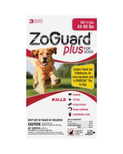 ZoGuard Plus 3-Month Supply Flea & Tick Treatment For Dogs 45 Lb. to 88 Lb.