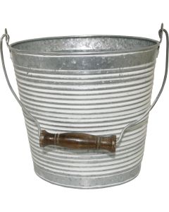 Robert Allen Vintage 10 In. White Wash Ribbed Galvanized Metal Planter