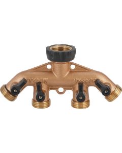 Best Garden Brass 4-Way Hose Shutoff Manifold