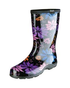 Sloggers Women's Size 8 Black w/Flowers Rain & Garden Rubber Boot