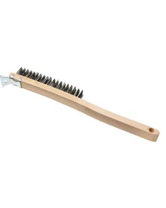 Best Look Long Wood Handle Wire Brush with Metal Scraper