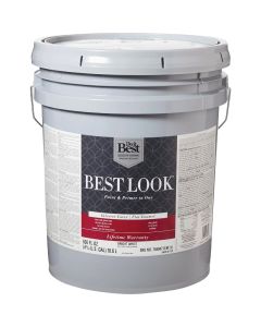 Best Look Latex Premium Paint & Primer In One Flat Enamel Interior Wall Paint, Bright White, 5 Gal.