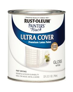 Rust-Oleum Painter's Touch 2X Ultra Cover Premium Latex Paint, White Gloss, 1 Qt.