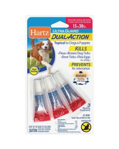 Hartz UltraGuard Dual Action 3-Month Supply Flea & Tick Treatment For Dogs & Puppies From 15 to 30 Lb.