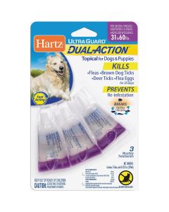 Hartz UltraGuard Dual Action 3-Month Supply Flea & Tick Treatment For Dogs & Puppies From 31 to 60 Lb.