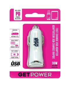 GetPower 30W Dual USB DC Adapter, White