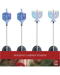 Alpine Solar Iridescent Menorah/Dreidel Stake -Asst'd Tray Pk of 20