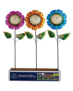 Alpine 42 In. H. Metallic Flower Thermometer Stake