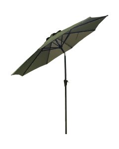 Outdoor Expressions 9 Ft. Aluminum Tilt/Crank Heather Green Patio Umbrella with Solar LED Lights